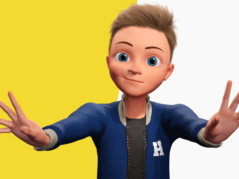 Child Young Teen Cartoon man Rigged Low-poly 3D Model
