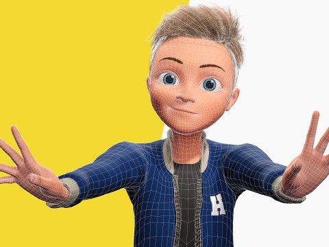 Child Young Teen Cartoon man Rigged Low-poly 3D Model