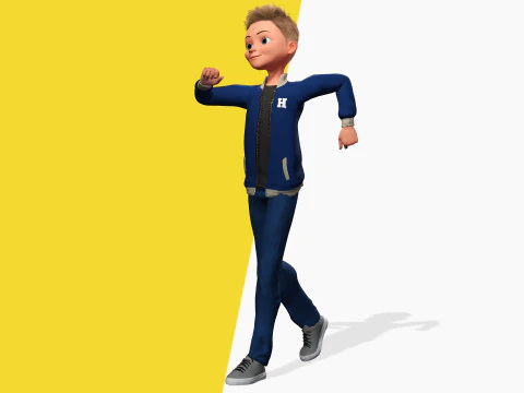 Child Young Teen Cartoon man Rigged Low-poly 3D Model
