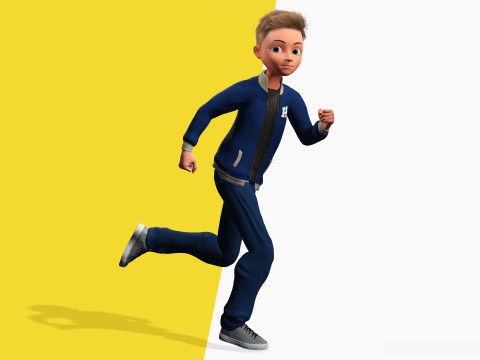 Child Young Teen Cartoon man Rigged Low-poly 3D Model
