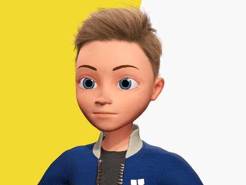 Child Young Teen Cartoon man Rigged Low-poly 3D Model