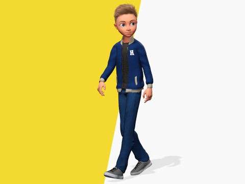 Child Young Teen Cartoon man Rigged Low-poly 3D Model