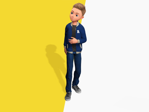 Child Young Teen Cartoon man Rigged Low-poly 3D Model