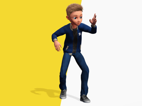 Child Young Teen Cartoon man Rigged Low-poly 3D Model