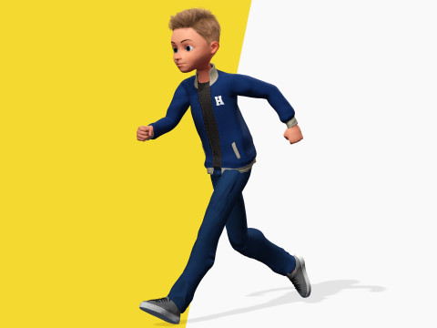 Child Young Teen Cartoon man Rigged Low-poly 3D Model