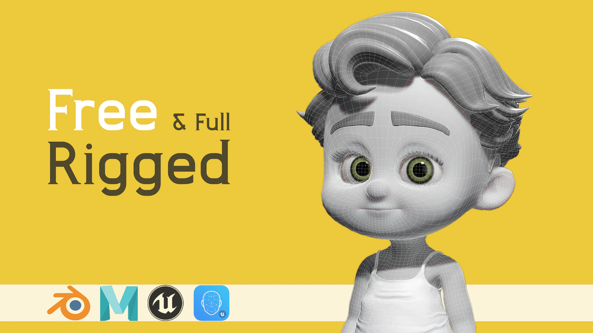 Free Toon Child Stylized Cartoon Kid Rigged Baby Character 3D Model .c4d .max .obj .3ds .fbx .stl .blend 