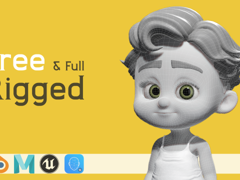 Free Toon Child Stylized Cartoon Kid Rigged Baby Character 3D Модель