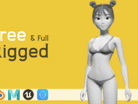 完璧なトポロジーを持つ無料の様式化された漫画女性若い女性 3Dモデル