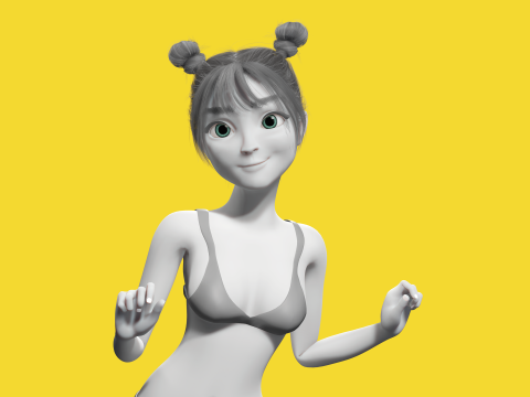 Free Stylized Cartoon Female Young Woman with Perfect Topology Model 3D