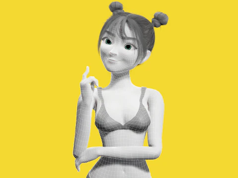 Free Stylized Cartoon Female Young Woman with Perfect Topology 3D Model
