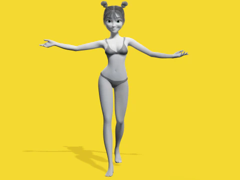 Free Stylized Cartoon Female Young Woman with Perfect Topology 3D Model