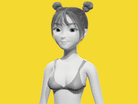 Free Stylized Cartoon Female Young Woman with Perfect Topology Model 3D