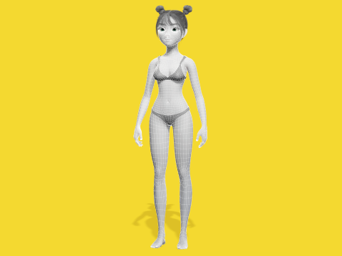 Free Stylized Cartoon Female Young Woman with Perfect Topology Model 3D