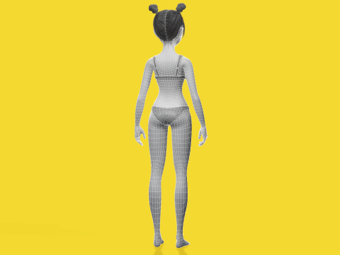 Free Stylized Cartoon Female Young Woman with Perfect Topology Model 3D