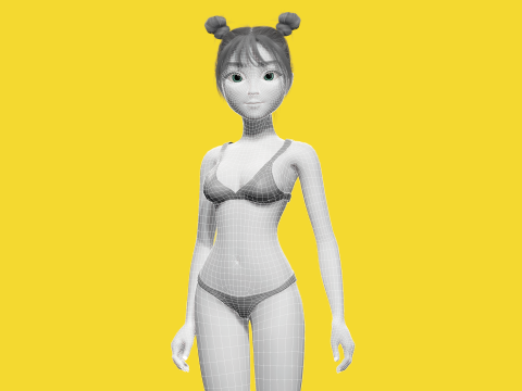 Free Stylized Cartoon Female Young Woman with Perfect Topology Model 3D