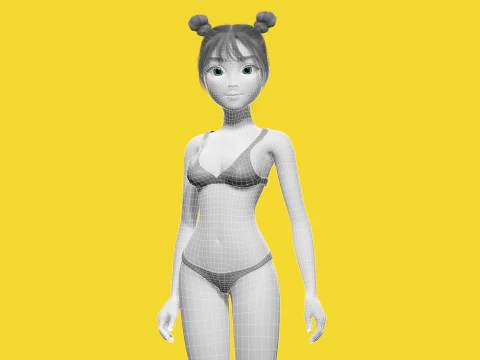 Free Stylized Cartoon Female Young Woman with Perfect Topology 3D Model