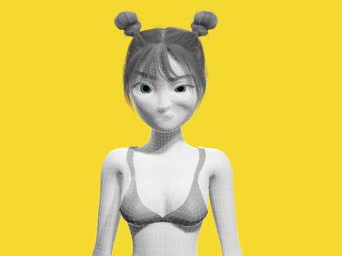 Free Stylized Cartoon Female Young Woman with Perfect Topology Model 3D