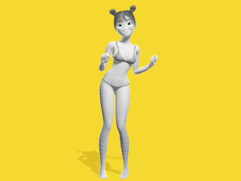 Free Stylized Cartoon Female Young Woman with Perfect Topology Model 3D