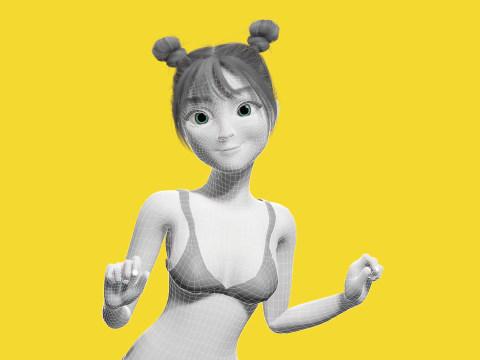 Free Stylized Cartoon Female Young Woman with Perfect Topology Model 3D