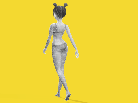 Free Stylized Cartoon Female Young Woman with Perfect Topology Model 3D
