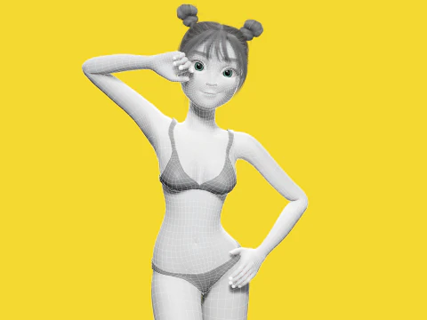 Free Stylized Cartoon Female Young Woman with Perfect Topology 3D Model