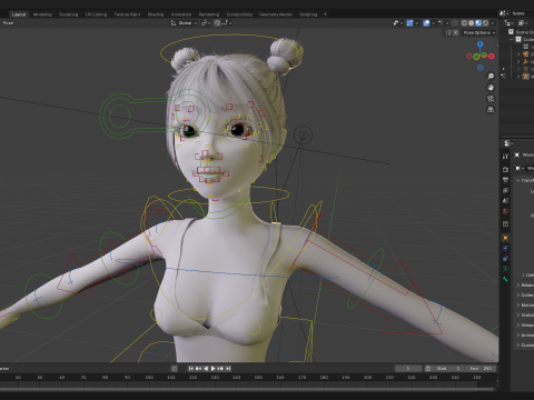 Free Stylized Cartoon Female Young Woman with Perfect Topology Model 3D