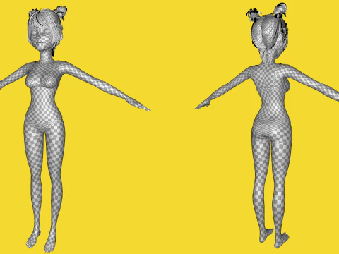 Free Stylized Cartoon Female Young Woman with Perfect Topology 3D Model