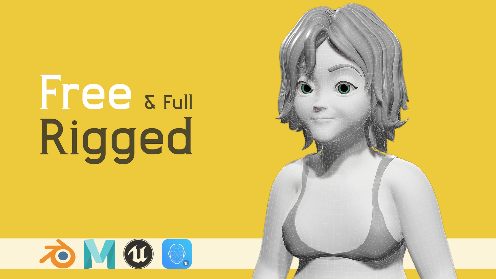 Free Stylized Cartoon Older Woman Rigged Elderly grandmother 3D Model .c4d .max .obj .3ds .fbx .stl .blend 