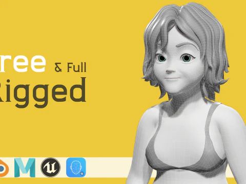 無料の様式化された漫画年配の女性装備された高齢の祖母 3Dモデル