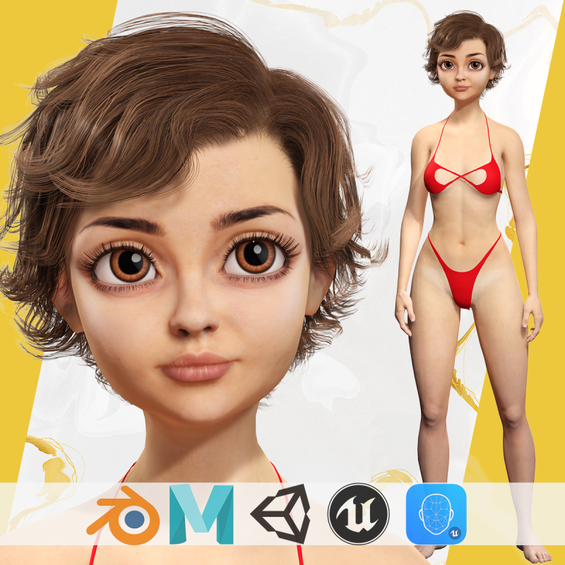 Toon Girl Female Character Modelo 3D .c4d .max .obj .3ds .fbx .stl .blend