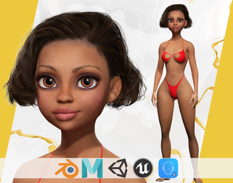 Afro American Female Character Toon 3D 模型 .c4d .max .obj .3ds .fbx .stl .blend