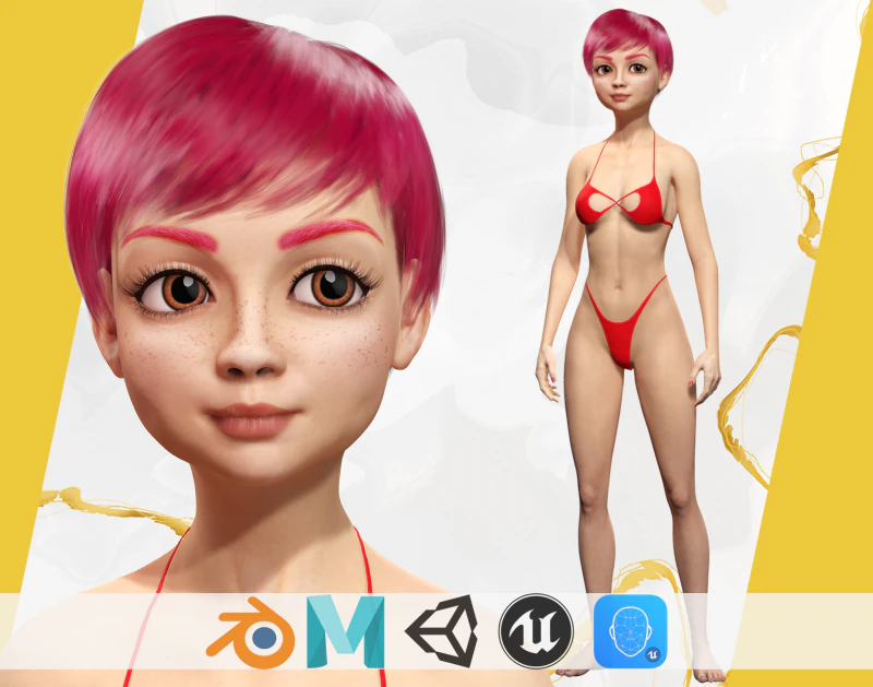 Leuke Jonge Vrouw Rood 3D Model .c4d .max .obj .3ds .fbx .stl .blend 