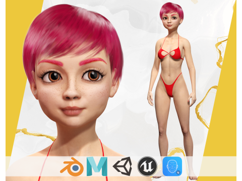 Cute Young Woman Red 3D Model