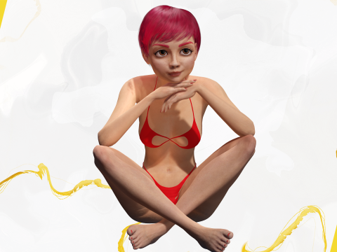 Cute Young Woman Red 3D Model