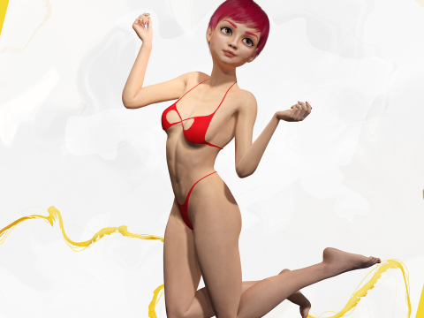 Cute Young Woman Red 3D Model