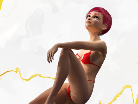 Cute Young Woman Red 3D Model