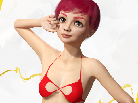 Cute Young Woman Red 3D Model