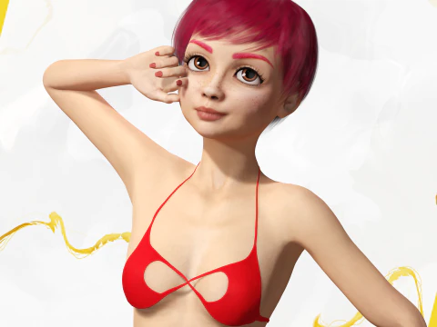 Leuke Jonge Vrouw Rood 3D Model