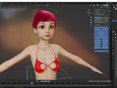Cute Young Woman Red 3D Model