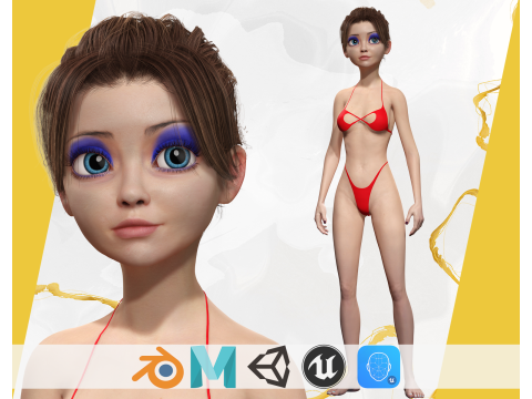 Stylized Cute Woman 3D Model