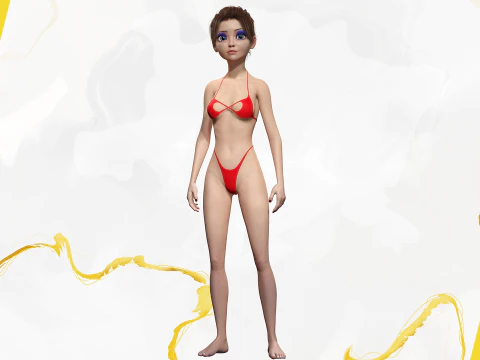 Stylized Cute Woman 3D Model