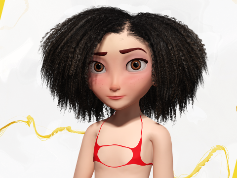 Stylized Girl Curly Hair Female Low-Poly 3Dモデル