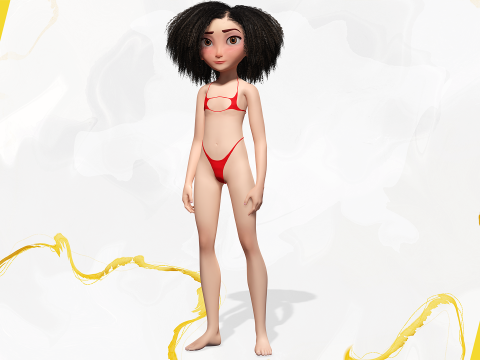 Stylized Girl Curly Hair Female Low-Poly 3Dモデル