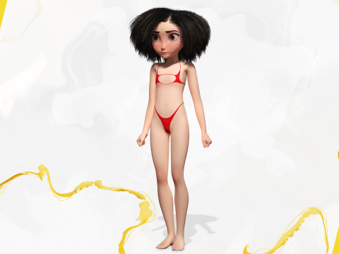 Stylized Girl Curly Hair Female Low-Poly 3Dモデル
