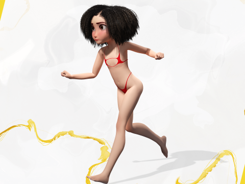 Stylized Girl Curly Hair Female Low-Poly 3Dモデル