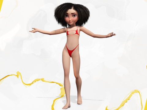 Stylized Girl Curly Hair Female Low-Poly 3Dモデル