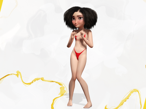 Stylized Girl Curly Hair Female Low-Poly 3Dモデル