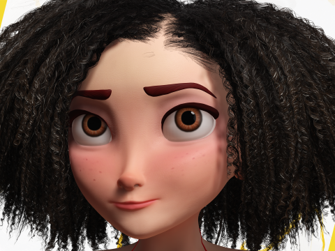 Stylized Girl Curly Hair Female Low-Poly 3Dモデル