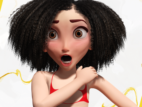 Stylized Girl Curly Hair Female Low-Poly 3Dモデル