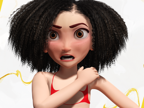 Stylized Girl Curly Hair Female Low-Poly 3Dモデル